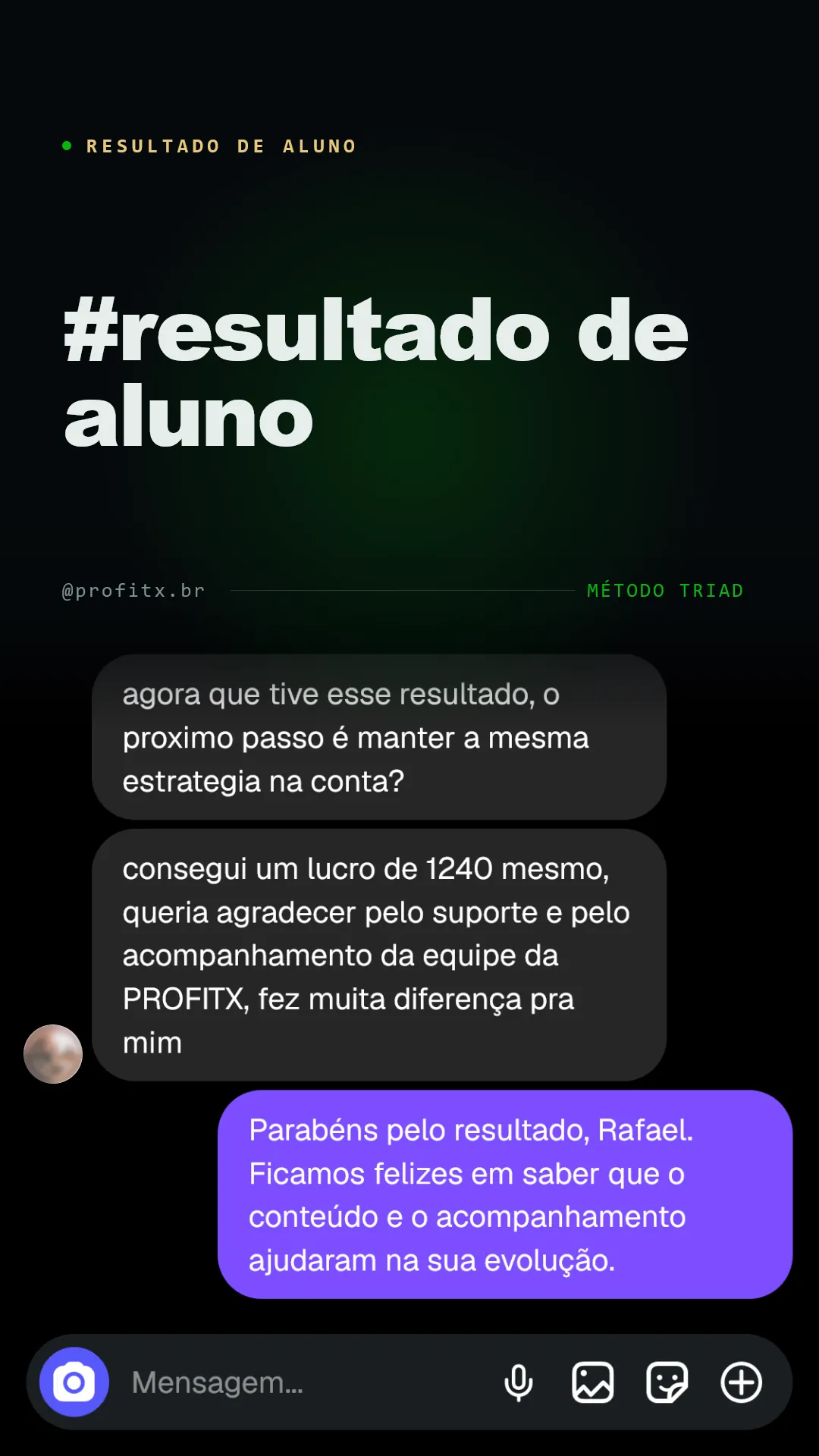 Resultado de aluno ProfitX — 1