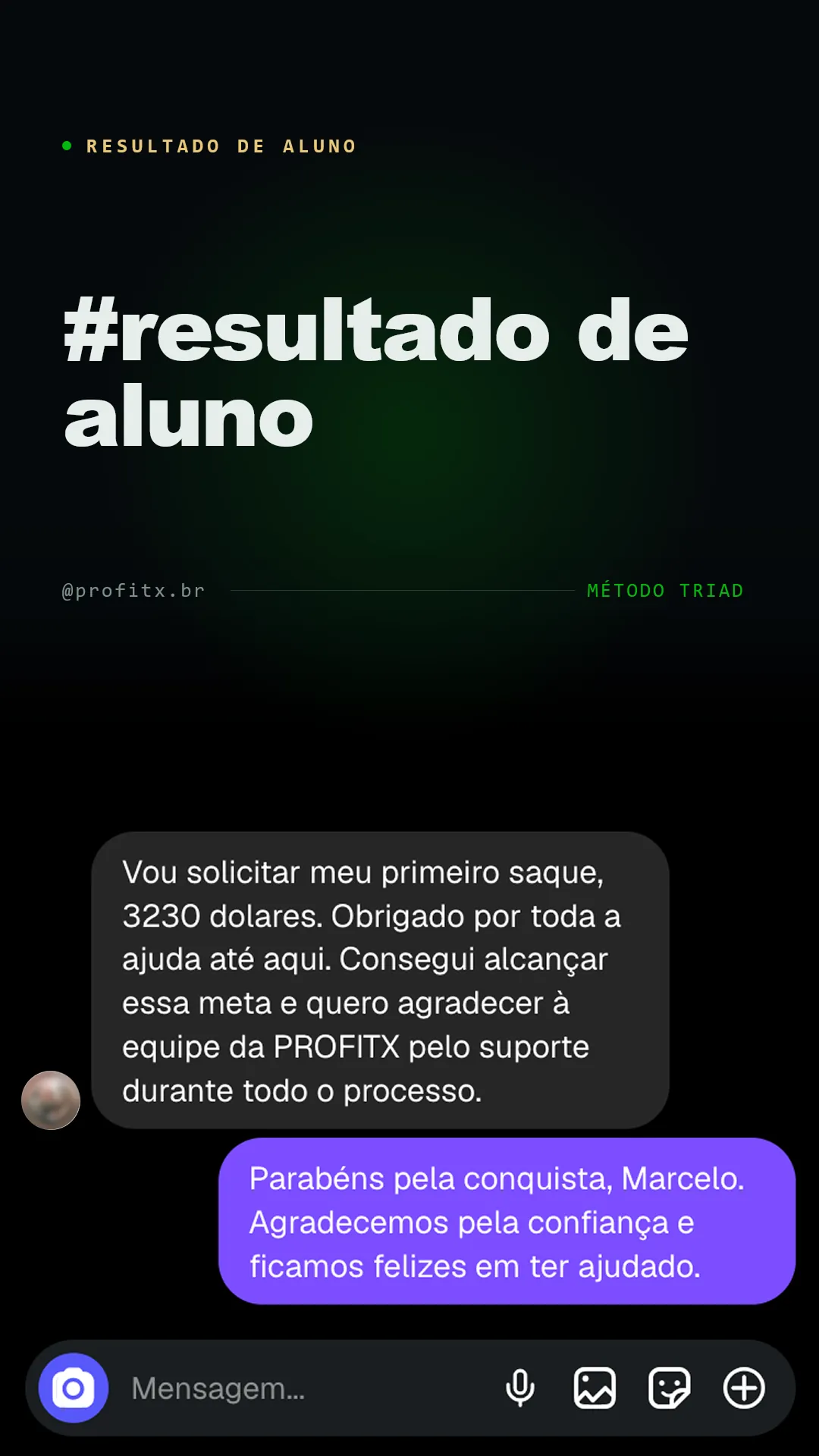 Resultado de aluno ProfitX — 2