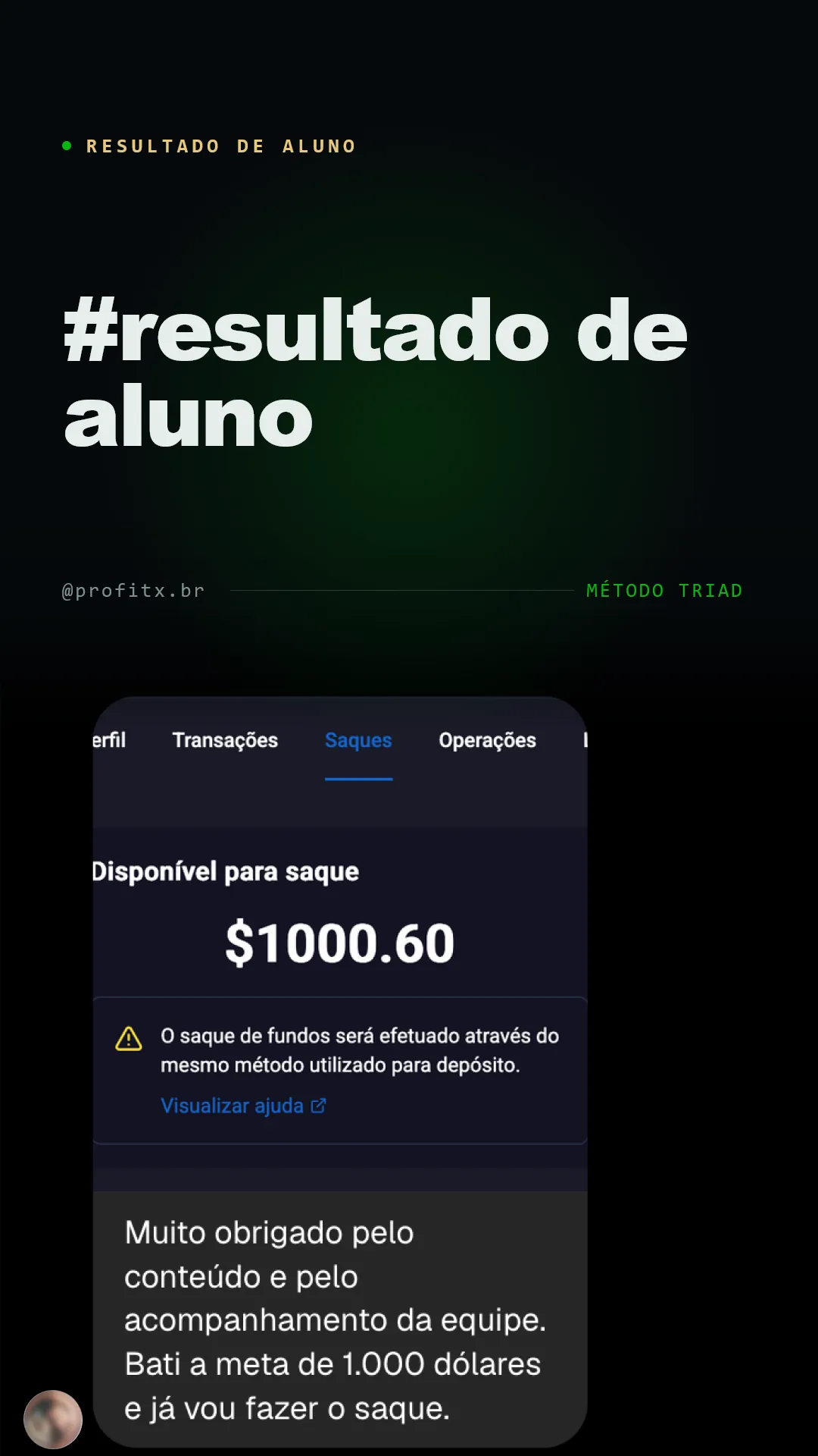 Resultado de aluno ProfitX — 3
