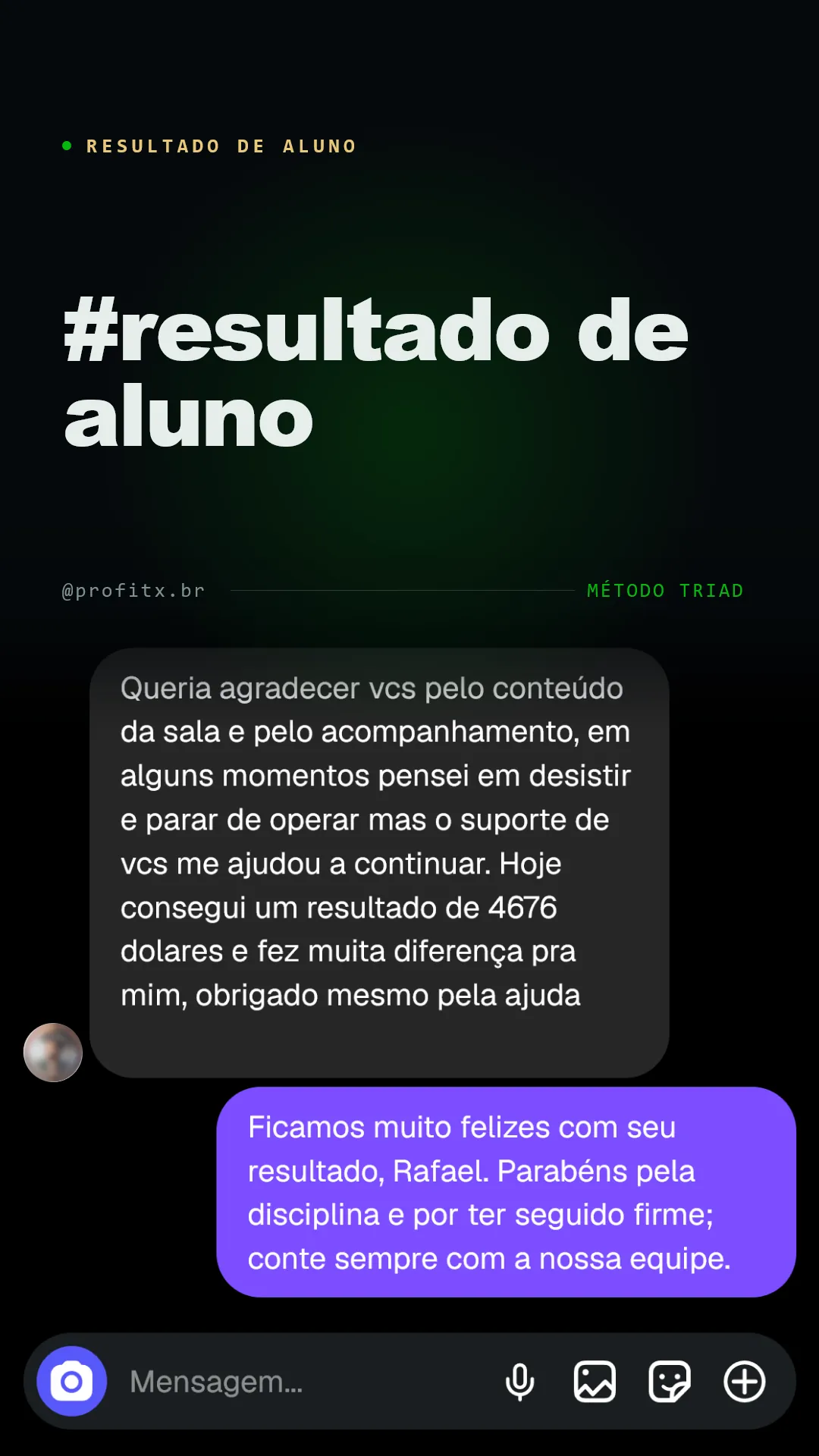 Resultado de aluno ProfitX — 5