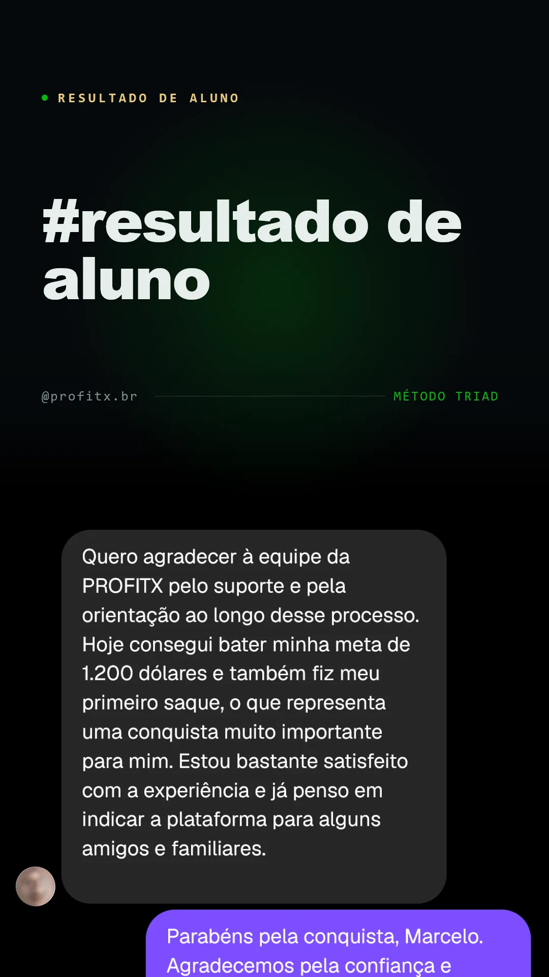 Resultado de aluno ProfitX — 8